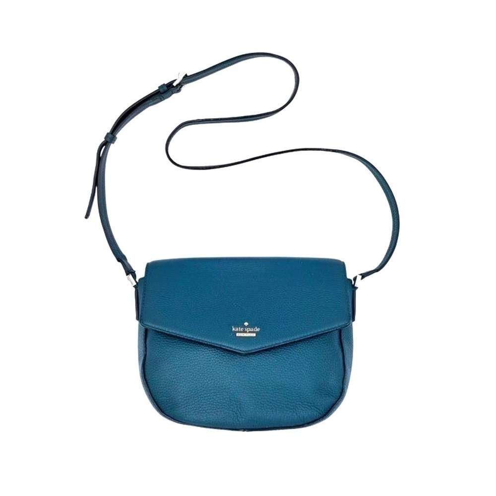 Kate Spade Spencer Court Lavina Crossbody Bag Blue Green Pebbled Leather Purse